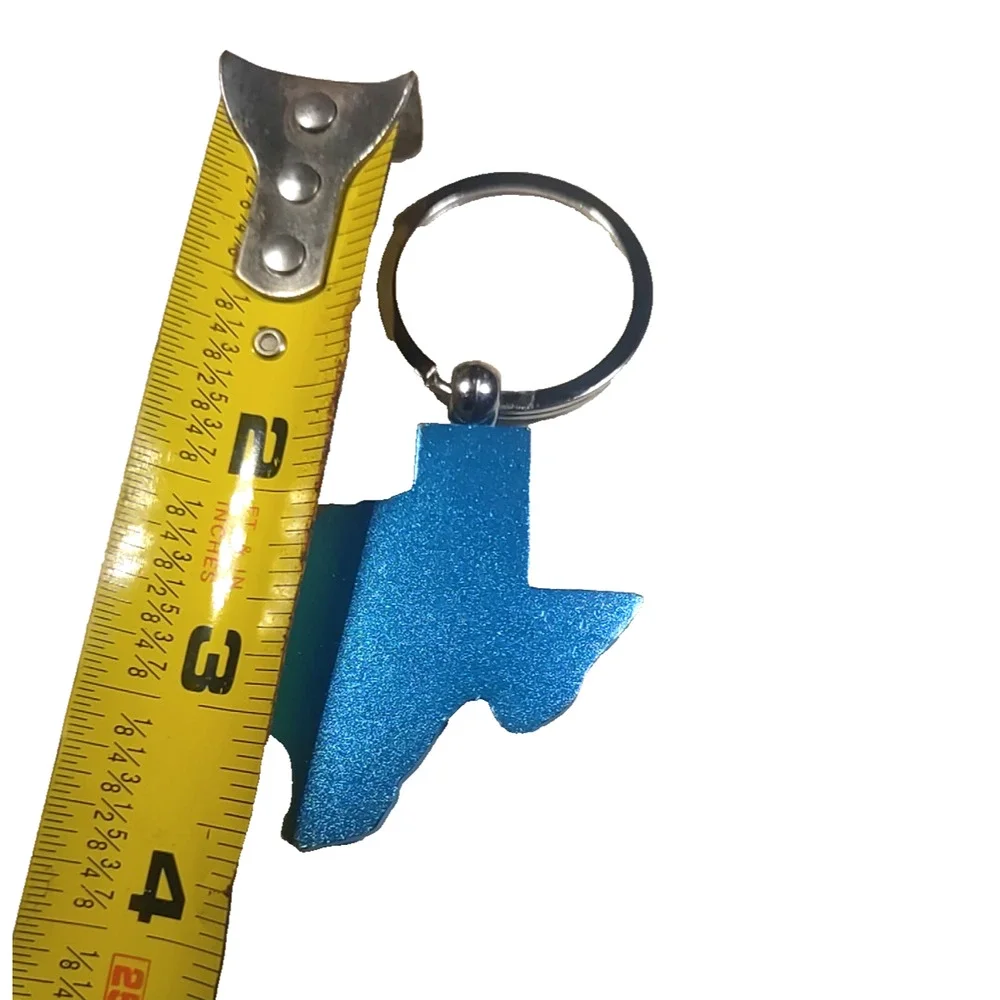 Texas metal Keychain Blue Silver Tone Rhinestone Map City